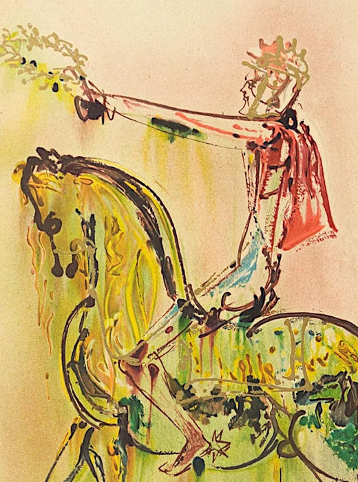 【已售】独角鹿西洋古董1983年代法国Armand & Georges Israel出版西班牙超现实主义大师萨尔瓦多·达利签名创作限量彩色石版画《罗马骑士》 商品图5