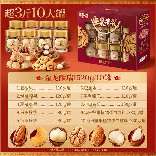 【百草味】罐装坚果零食礼盒B2-1520g（坚果有礼-椭开窗）金龙献瑞zb 商品图4