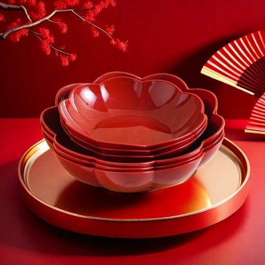 【花型盘新年果盘】红色过年结婚客厅家用 防摔加厚水果盘商用盘子 商品图0