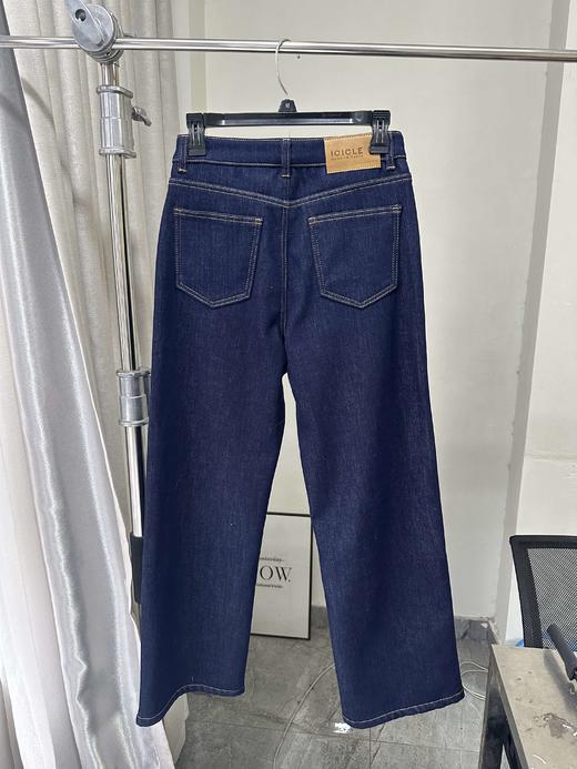 贝壳三 蓝色复古双口袋直筒牛仔裤女薄绒显瘦弹力长裤C120320 商品图1