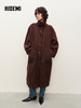HIDEMI 极简立领大廓形经典落肩粗花呢浮雕澳洲羊毛厚款纽扣式长款口袋大衣 商品缩略图1