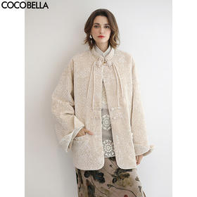 COCOBELLA新中式白色丝绒绣花轻型棉服新款女国风外套MF3016
