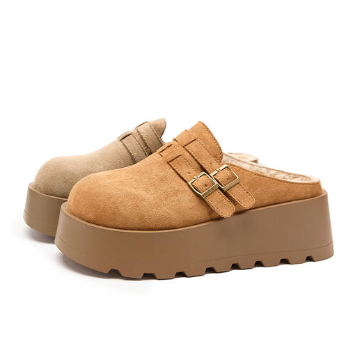 西遇厚底加绒勃肯鞋半拖女新款秋冬保暖毛毛鞋增高外穿拖鞋V2457314 商品图4