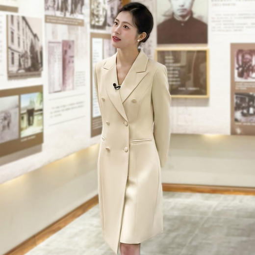 法小曼*子珍专款/气质杏色西装连衣裙艺考上镜工作服主持人面试正装职业裙 商品图0