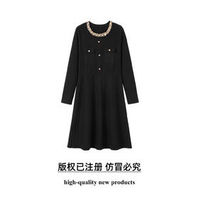 奢姿大码小香风针织连衣裙女秋冬胖妹妹重工钉珠中长款毛衣裙子9853853887