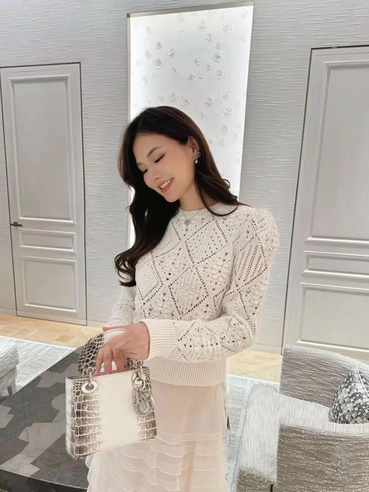 迪奥 25秋冬新款 白色镂空钩花菱格针织毛衣 (TM) 商品图4