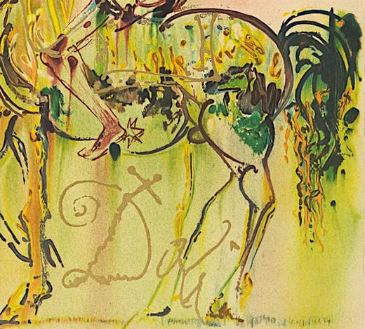 【已售】独角鹿西洋古董1983年代法国Armand & Georges Israel出版西班牙超现实主义大师萨尔瓦多·达利签名创作限量彩色石版画《罗马骑士》 商品图6