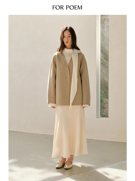 ForPoem 25/FW 原创设计极简V领双面呢澳毛大衣外套 商品图1