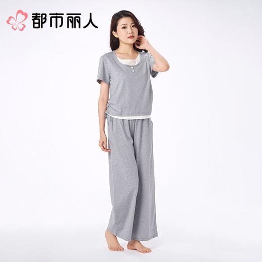 都市丽人女士睡衣纯棉单面家居服短袖长裤棉质套装LHC2B1 商品图1