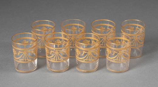 独角鹿西洋古董19世纪末20世纪初法国著名水晶工坊圣路易出品24K描金修饰Congress花纹款精雕水晶酒具套件 商品图3