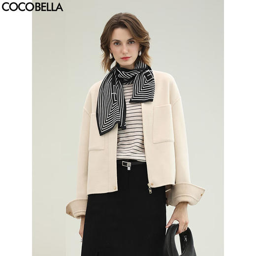 COCOBELLA手工双面呢短款羊毛外套女秋冬休闲毛呢大衣WL3219 商品图0