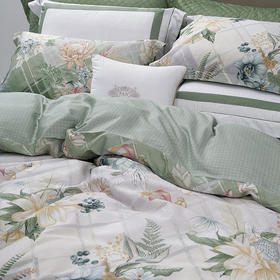 【直送到家富安娜 全棉四件套-木槿萱（绿色) 203*229cm