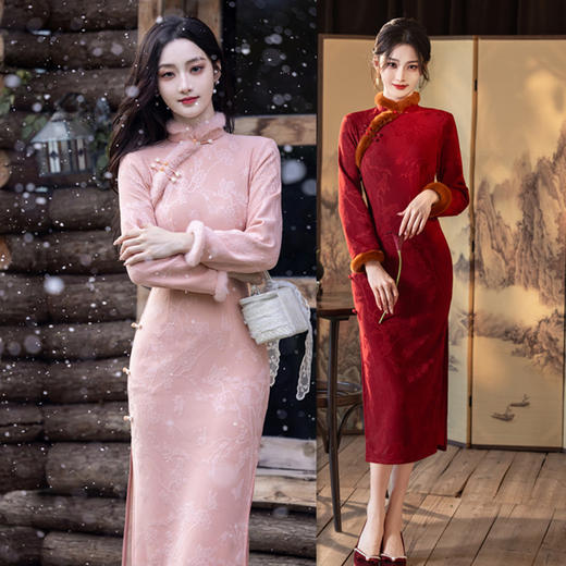 新中式年轻少女款日常款长袖修身显瘦旗袍AQX-396138 商品图0