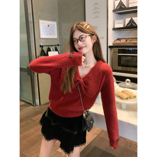 <曾小咸推荐> 2.19 现货秒杀 ！微信超特价！ 蝴蝶结v领毛衣 日常199.99 立减110 秒杀89.99！！ 商品图1