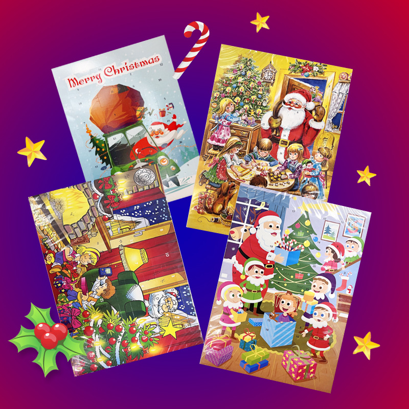 【甄选优质可可豆❗️绚丽的节日氛围图案】德国进口WAVI日历巧克力儿童零食盲盒圣诞节日年货送礼盒24粒。jb