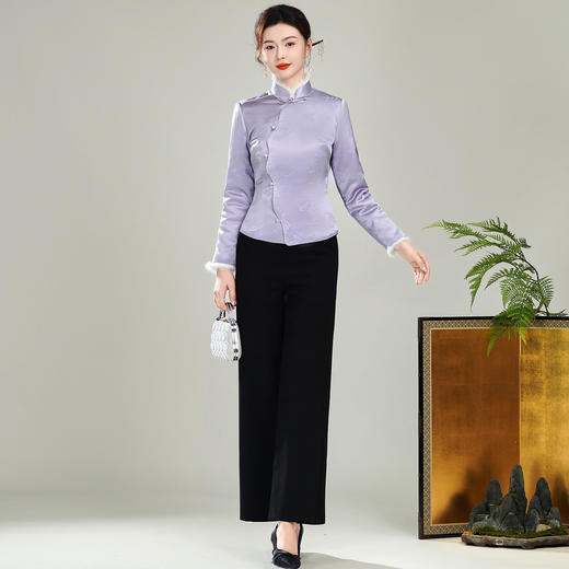 【紫映】提花毛领新中式开襟，夹棉旗袍唐装上衣外套XGT-T25169 商品图2