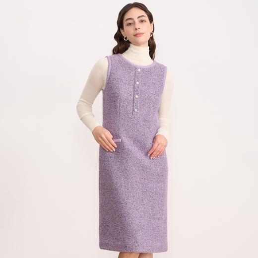 EITIE爱特爱紫色小香风背心裙气质优雅无袖连衣裙2025秋冬新款D2507917 商品图2