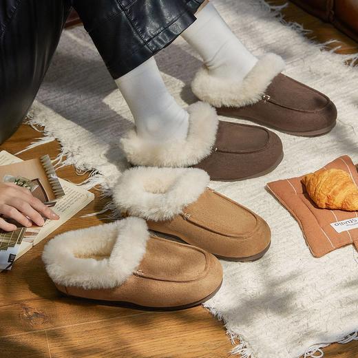 女士时尚简约纯色保暖半包棉拖鞋女保暖舒适毛绒外穿【WG25137】 商品图0