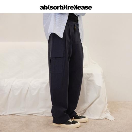 absorbrelease ab白噪藏青色褶皱工装裤男直筒长裤男士裤子休闲裤 商品图4