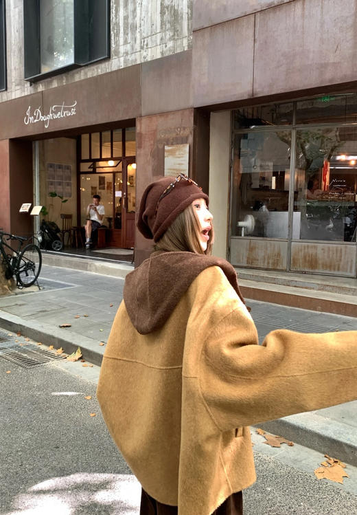 韩国小众订单南瓜色+摩卡棕两件套双面尼大衣 商品图13