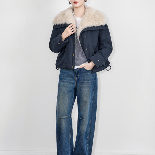 「高货wl」全新升级【铂金会员441/天猫589/差价148】(10037)洛诗琳复古毛翻领拼接羽绒服2025秋冬短款保暖加厚外套 商品图3