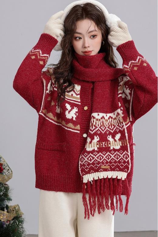 ANSUABEL 圣诞提花针织围巾开衫外套 21917 商品图2