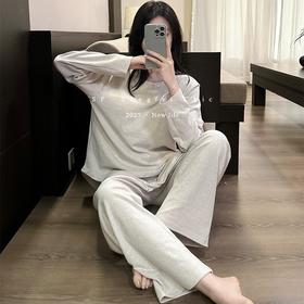 秋冬带胸垫磨毛加厚睡衣套装 可外穿宽松圆领套头显瘦女士家居服