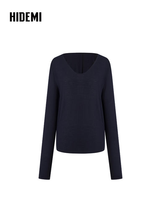 HIDEMI 澳洲美利奴羊毛极简款舒适感V领针织打底上衣毛衣 商品图5