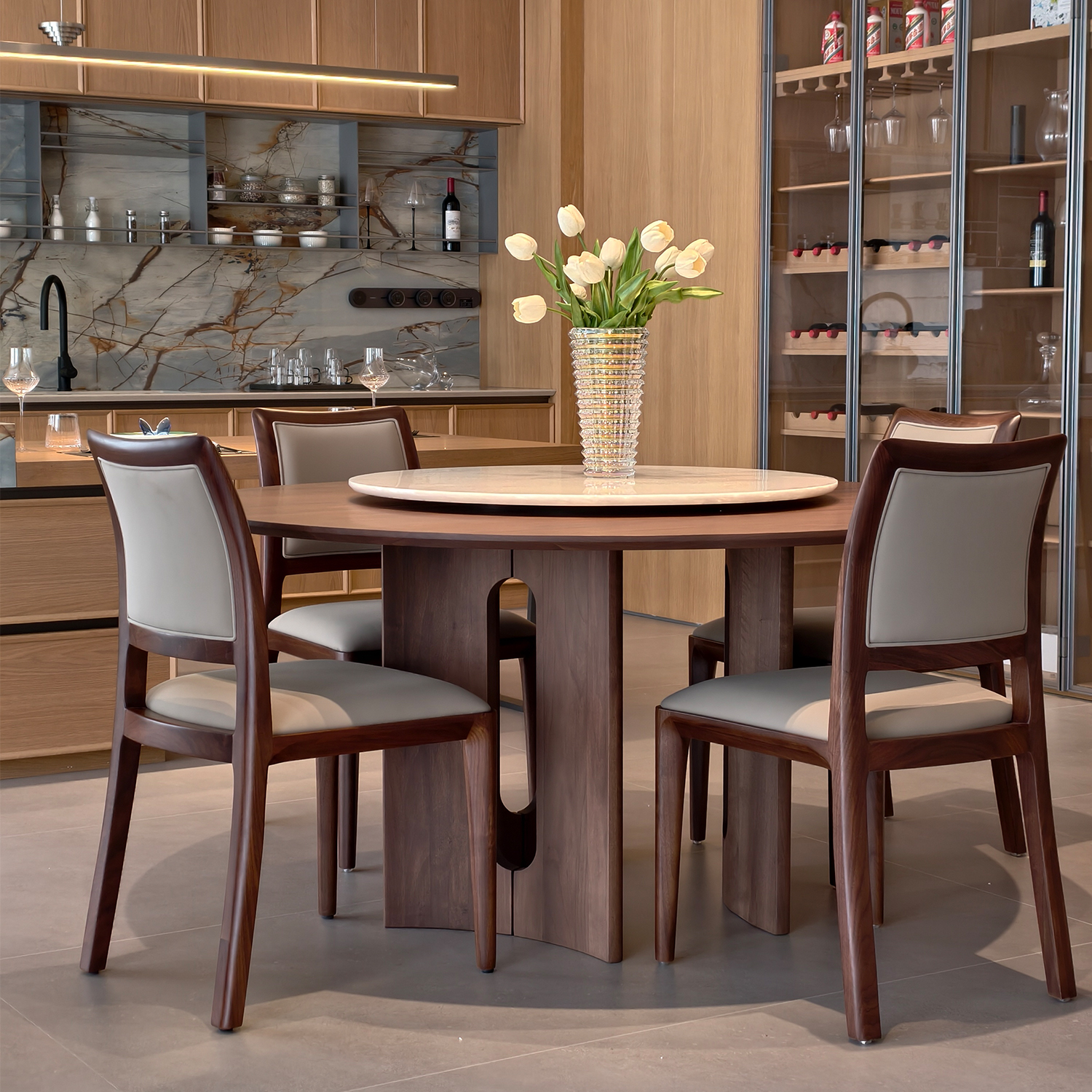 【中古风-ZG301餐桌】黑胡桃/客厅/餐厅/奢石餐桌/圆餐桌/实木餐桌