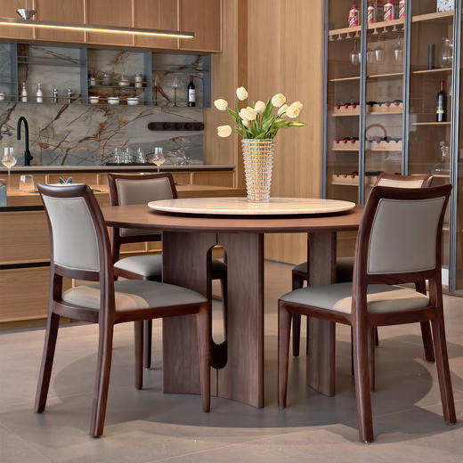 【中古风-ZG301餐桌】黑胡桃/客厅/餐厅/奢石餐桌/圆餐桌/实木餐桌 商品图0