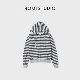 ROMI STUDIO“双线冚车”棉质密织复古撞色条纹连帽卫衣 RWCAS66650