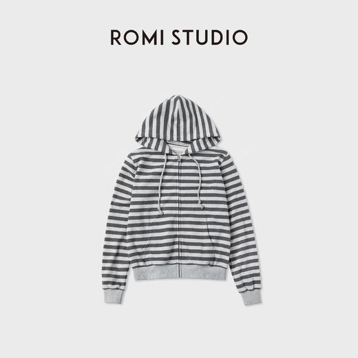 ROMI STUDIO“双线冚车”棉质密织复古撞色条纹连帽卫衣 RWCAS66650 商品图0