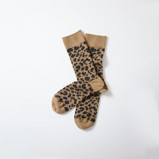 ROTOTO LEOPARD PATTERN MERINO 日本奈良制豹纹羊毛混纺针织袜子 商品图2