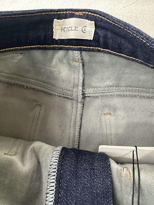 贝壳三 蓝色复古双口袋直筒牛仔裤女薄绒显瘦弹力长裤C120320 商品图10