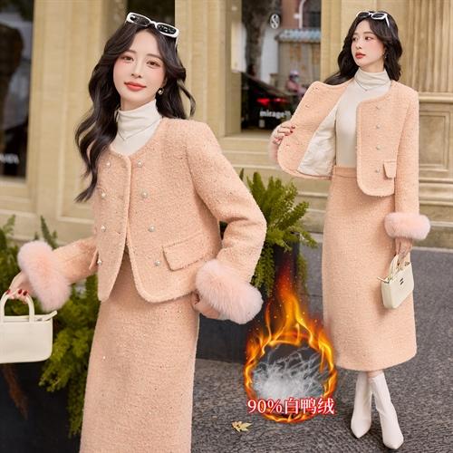 50%羊毛90%聚酯纤维狐狸毛，冬装长裙套装HR-YJLY86832 商品图1