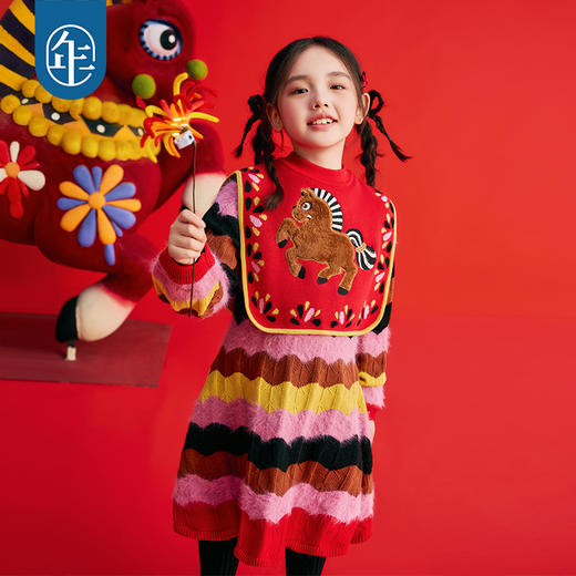 年衣童装儿童连衣裙冬季新款女童中式撞色女孩长袖利马开心连衣裙 商品图2