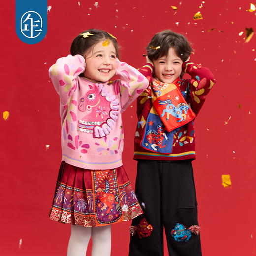 年衣童装儿童毛衣亲子装冬新品男女童针织盛世乐马毛衣 商品图2
