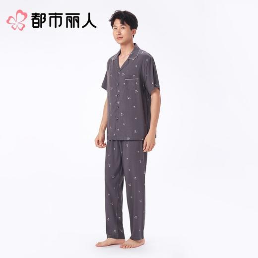 都市丽人男士睡衣绵绸家居服短袖长裤梭织棉短袖套装FHC1A9 商品图1