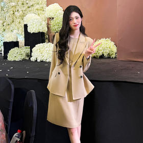 法小曼*子珍专款/羊毛套装女秋季2025新款爆款高级感职业装两件套卡其色长袖西服