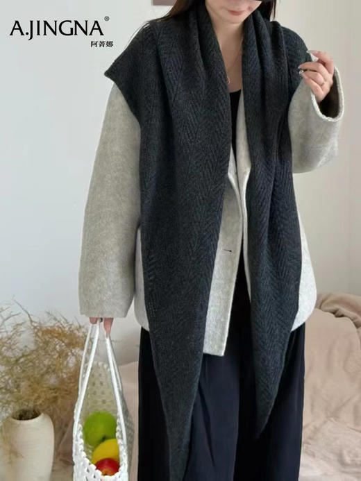 【软钩花肌理】阿菁娜冬季新款设计感羊毛披肩可围裹可披肩双穿高支羊毛柔软钩花肌理层次F30D320003 商品图5