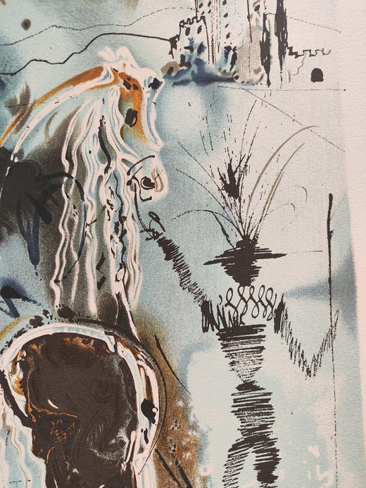 【已售】独角鹿西洋古董1983年代法国Armand & Georges Israel出版西班牙超现实主义大师萨尔瓦多·达利签名创作限量彩色石版画《堂吉柯德骑马》 商品图3