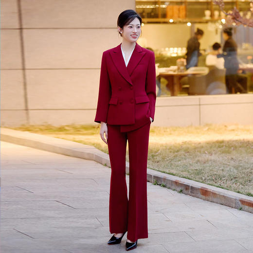 法小曼*子珍专款/红色阔腿裤西装套装女秋冬高端职业装气质女神范播音主持人上镜装 商品图0
