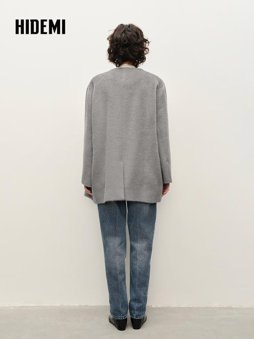 HIDEMI 进口长毛苏力羊驼毛拼皮不对称设计感大衣 长款/中款 商品图4