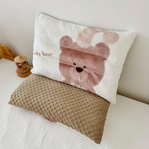 【YW】无忧购【甄选】大版儿童卡通小动物牛奶暖绒豆豆枕芯秋冬可拆卸幼儿园枕头套001（截单后3-5天发货) 商品图5
