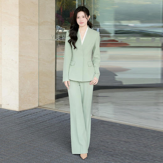 法小曼*子珍专款/绿色职场套装女西装外套中长款显瘦职业装气质阔腿裤正装CP2182 商品图0