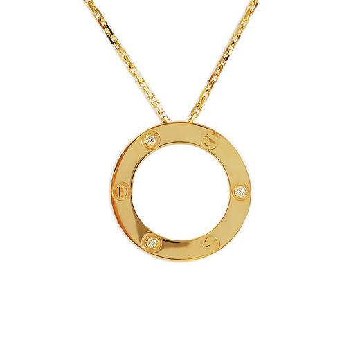 【95新】CARTIER卡地亚LOVE系列B701450018K黄金三钻大圆饼LOVE项链 链长约42CM中性款181125TJ10 商品图0
