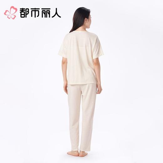 都市丽人女士睡衣竹节牛津麻家居服短袖长裤棉质套装LHC2A5 商品图2