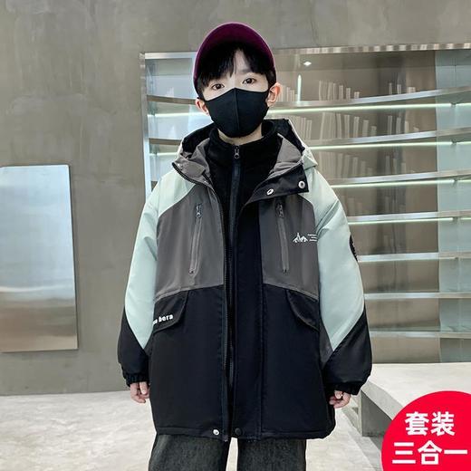 男童冲锋衣三合一可拆卸2025新款中大儿童装秋冬夹棉加厚男孩外套 商品图3