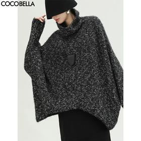 COCOBELLA时尚高领混色毛衣女冬蝙蝠袖软糯宽松针织衫MZ3282