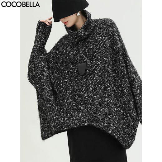 COCOBELLA时尚高领混色毛衣女冬蝙蝠袖软糯宽松针织衫MZ3282 商品图0